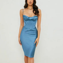 Load image into Gallery viewer, Elegant Satin Corset Midi Dress - blue / XS