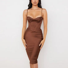 Load image into Gallery viewer, Elegant Satin Corset Midi Dress - brown / XS