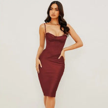 Load image into Gallery viewer, Elegant Satin Corset Midi Dress - dark red / XS