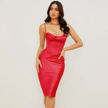Load image into Gallery viewer, Elegant Satin Corset Midi Dress - red / XS