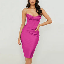 Load image into Gallery viewer, Elegant Satin Corset Midi Dress - rose red / S