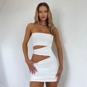 Elegant Off Shoulder Strapless Sexy Cut Out Dress - black