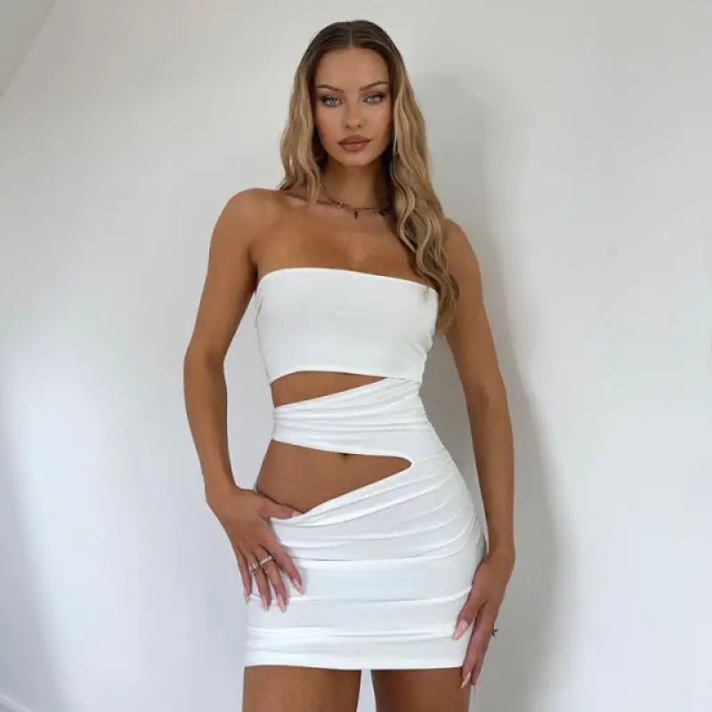 Elegant Off Shoulder Strapless Sexy Cut Out Dress - black