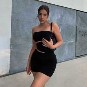 Elegant Off Shoulder Strapless Sexy Cut Out Dress - white