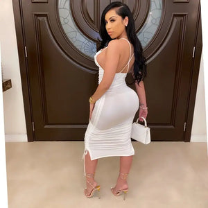 Elegant Sleeveless Slim Sheath Bodycon Midi Dress - dress