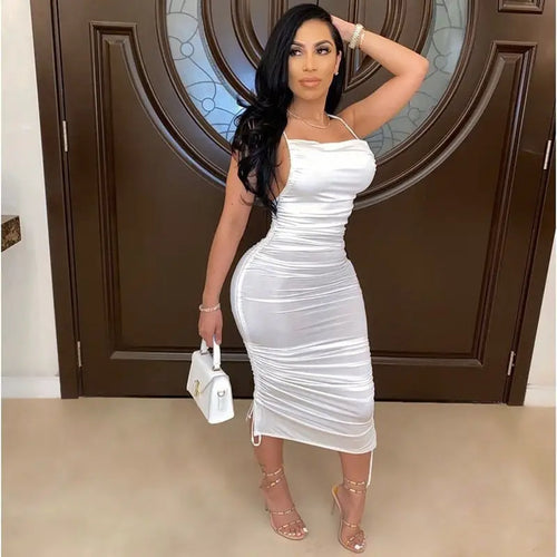Elegant Sleeveless Slim Sheath Bodycon Midi Dress - dress
