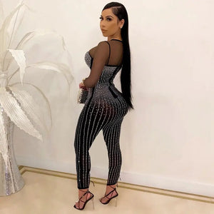 Elegant Sparkly Overalls See Through Sheer Mesh Jumpsuit