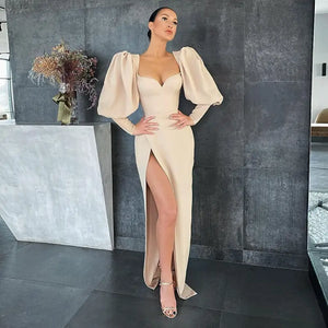 Elegant Square Collar Puff Sleeve Maxi Dress - dress