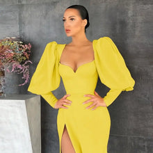 Load image into Gallery viewer, Elegant Square Collar Puff Sleeve Maxi Dress - yellow / S