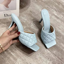 Load image into Gallery viewer, Elegant Square High Heel Gladiator Shoes - Light Blue / 38