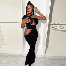 Load image into Gallery viewer, Elegant Velvet Irregular Cut Out Dress - dress