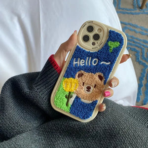 Embroidered Towel Plush Bear Soft Case For IPhone - dress