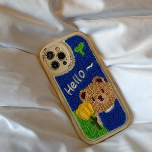 Embroidered Towel Plush Bear Soft Case For IPhone - dress