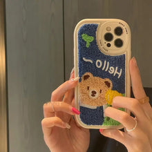 Load image into Gallery viewer, Embroidered Towel Plush Bear Soft Case For IPhone - dress