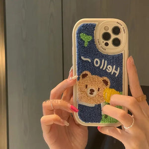 Embroidered Towel Plush Bear Soft Case For IPhone - dress