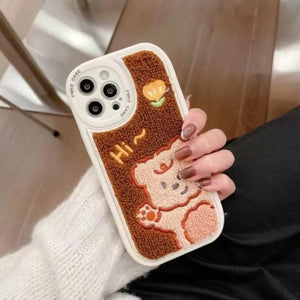 Embroidered Towel Plush Bear Soft Case For IPhone