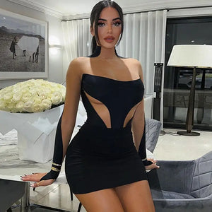 Emma Long Sleeve Mesh Bodycon Mini Dress - dress