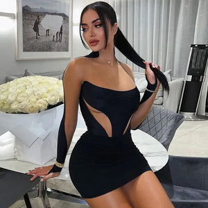 Emma Long Sleeve Mesh Bodycon Mini Dress - dress