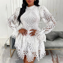 Load image into Gallery viewer, Eyelet Embroidery Bell Sleeve Lace Dress - dress