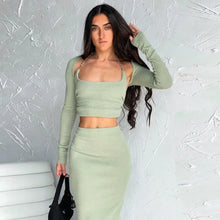 Load image into Gallery viewer, Fashion Chain Shawl Top and Skirt 3 Piece Set - green / M