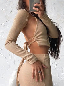 Fashion Chain Shawl Top and Skirt 3 Piece Set - two piece