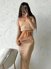 Load image into Gallery viewer, Fashion Chain Shawl Top and Skirt 3 Piece Set - two piece