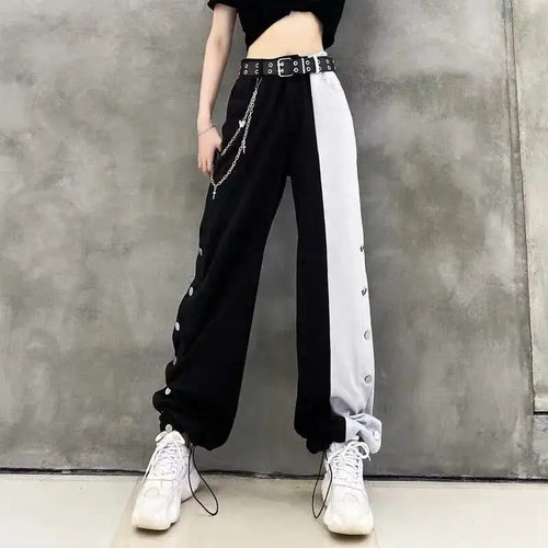 Fashion Contrast Cargo Gothic Pants - pants