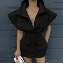 Load image into Gallery viewer, Fashion Flying Sleeve Button Up Bodycon Mini Dress - black