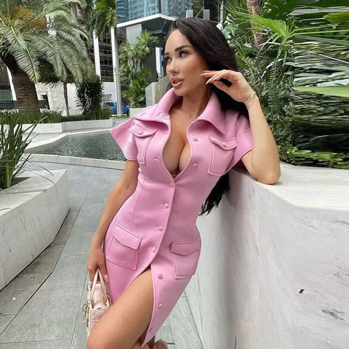 Fashion Flying Sleeve Button Up Bodycon Mini Dress - dress