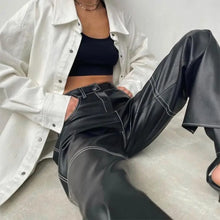 Load image into Gallery viewer, Fashion Gothic Black PU Leather Wide Leg Pants - black / M