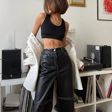 Load image into Gallery viewer, Fashion Gothic Black PU Leather Wide Leg Pants - pants