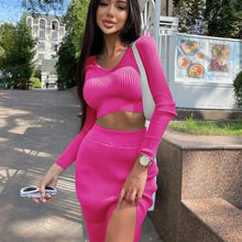 Load image into Gallery viewer, Fashion Knit Sweaters Top and Skirts 2 Piece Set - pink / S