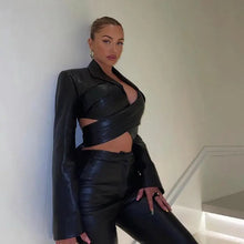 Load image into Gallery viewer, Fashion Notched PU Leather Cropped Jacket