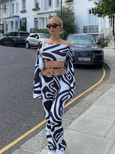 Load image into Gallery viewer, Fashion Print Bandage Top and Flare Pants Matching Set