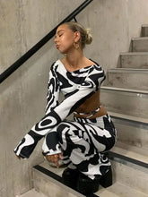 Load image into Gallery viewer, Fashion Print Bandage Top and Flare Pants Matching Set