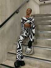Load image into Gallery viewer, Fashion Print Bandage Top and Flare Pants Matching Set