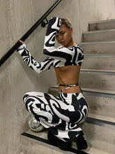 Load image into Gallery viewer, Fashion Print Bandage Top and Flare Pants Matching Set