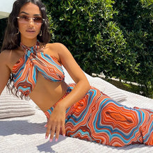 Load image into Gallery viewer, Fashion Tie-dye Halter T-shirt &amp; High Waist Mid-Length