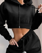 Load image into Gallery viewer, Fashion Tracksuit Crop Sweatshirt and Sweatpants - black