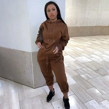 Load image into Gallery viewer, Fashion Tracksuit Crop Sweatshirt and Sweatpants - Brown
