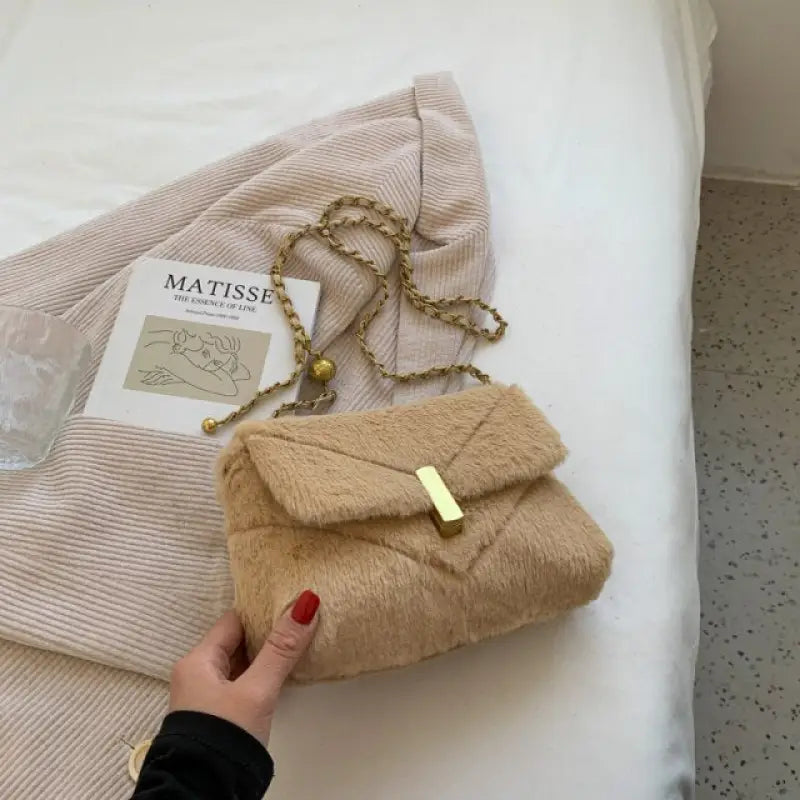 Faux Fur Fashion luxury Designer Handbag - Khaki