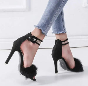 Faux Fur High Heel Shoes - black / 43