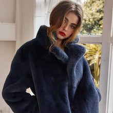 Load image into Gallery viewer, Faux Long Sleeve Short Rex Rabbit Fur Coat