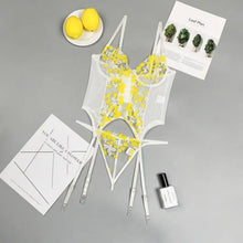 Load image into Gallery viewer, Floral Embroidered Yellow Lingerie Set - XL