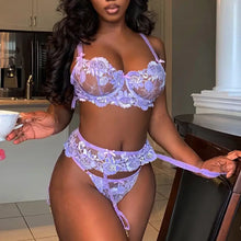 Load image into Gallery viewer, Floral Embroidery Push Up 3 Piece Set