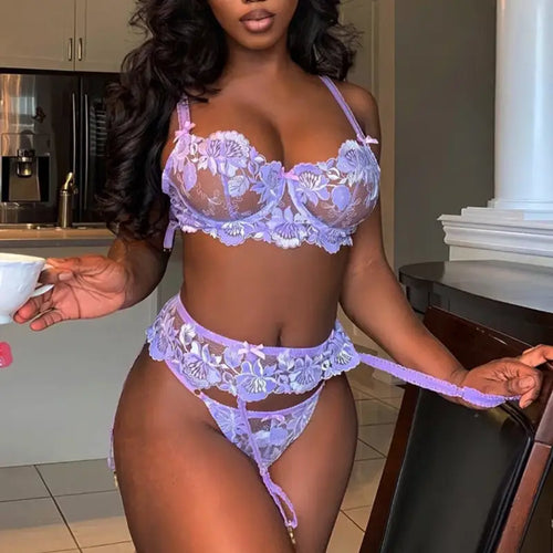 Floral Embroidery Push Up 3 Piece Set