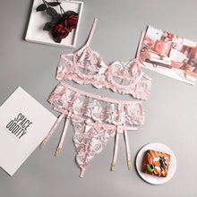 Load image into Gallery viewer, Floral Embroidery Push Up 3 Piece Set - Pink / M