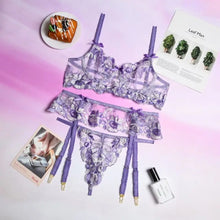 Load image into Gallery viewer, Floral Embroidery Push Up 3 Piece Set - Purple / M