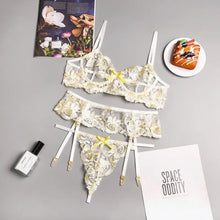 Load image into Gallery viewer, Floral Embroidery Push Up 3 Piece Set - Yellow / M