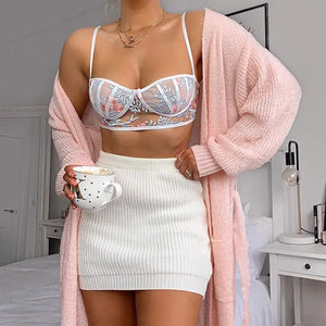 Floral Embroidery Transparent Lingerie Set